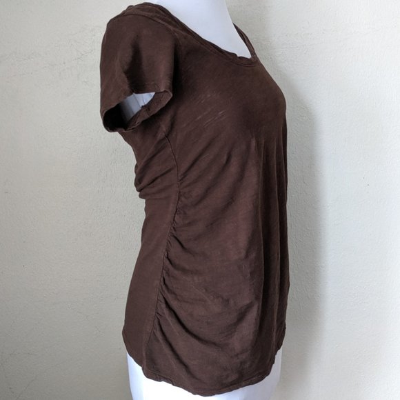 Fall Comfy Maternity T-shirt Top Chocolate Brown Scoopneck Ruched Autumn - Picture 7 of 8